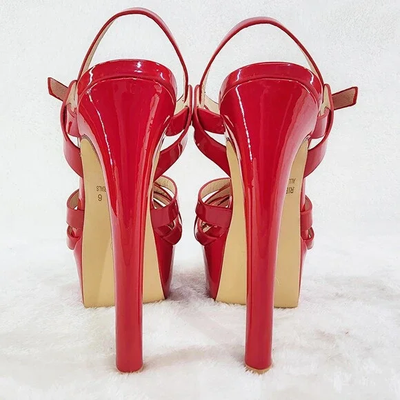 NIB Rihbah Red Patent Platform 6" Stiletto High Heels Ankle Strap Sandal Shoes - Picture 5 of 15